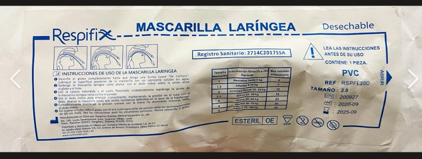 Mascarilla Laringea 2MM PVC Respifix